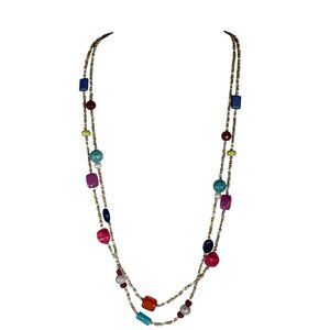 CHICO'S "Skylar" Multicolor Stone Beads Double Strand Necklace & Earring Set NWT